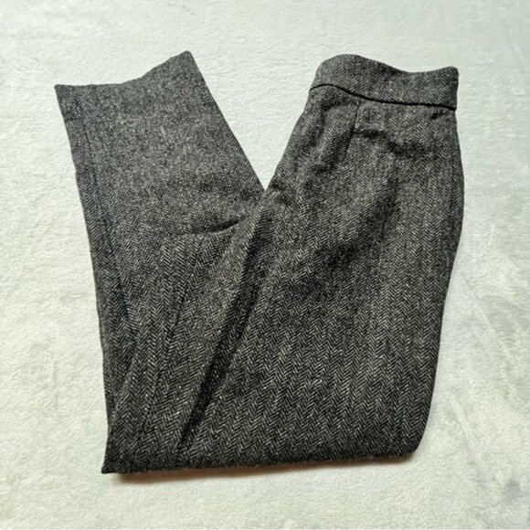 Babaton Pull On Dark Grey Herringbone Wool Blend Lined Ankle/Cropped Dress Pants - Picture 3 of 14